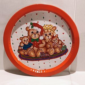 Vintage Giftco Inc Christmas Teddy Bear Serving Tray-Metal-Traditional-1980s
